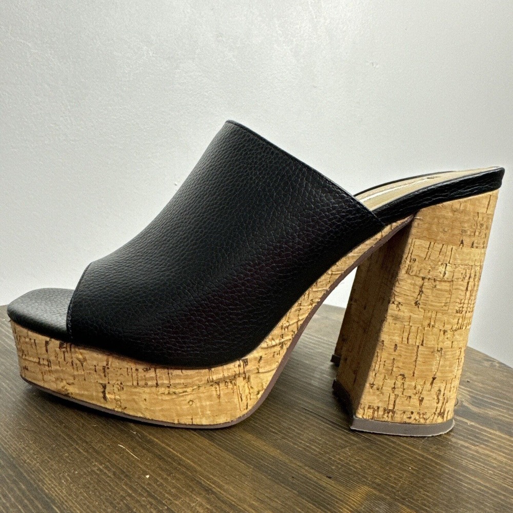 Krush Black Cork Block Heels Peep Toe Platform Sz UK 5 US 7 - Picture 10 of 10